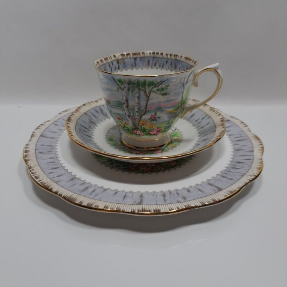 Royal Albert Silver Birch Teacup and Saucer Trio Set - Picture 1 of 16